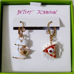 Betsey Johnson Gold Tone Stand Mixer & Cherry Pie Slice Baby Cakes Drop Earrings